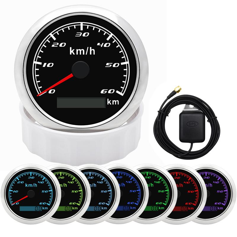 85mm GPS Speedometer 60 KM/H For Marine Boat Car ATV Truck 7 Colors Backlight Odometer With GPS Antenna 9-32V