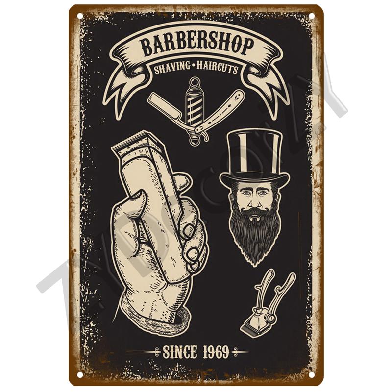 Винтажный домашний декор Жестяная вывеска Парикмахерская Металлическая вывеска Плакат Бар Паб Ретро-табличка Стрижка и бритье Борода Железные картины Художественные пластины