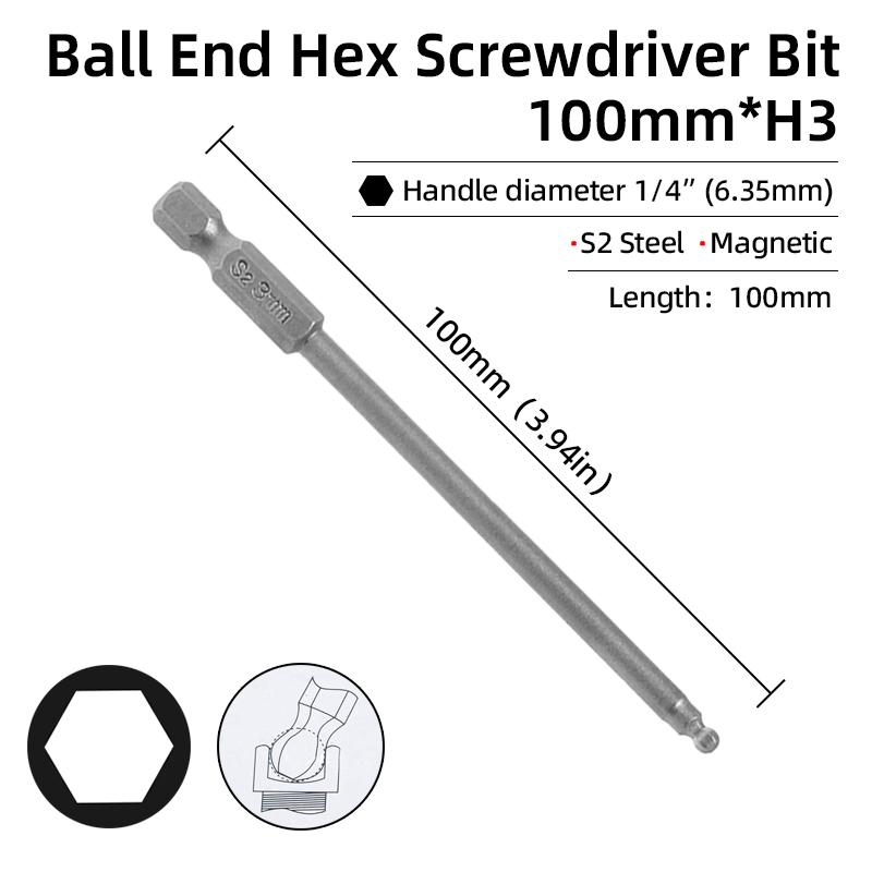 Набор шестигранных отверток с шаровым наконечником, шестигранный ключ, отвертка, сверло с хвостовиком 1/4 дюйма, магнитная сталь S2 65/100 мм, ручные ремонтные инструменты