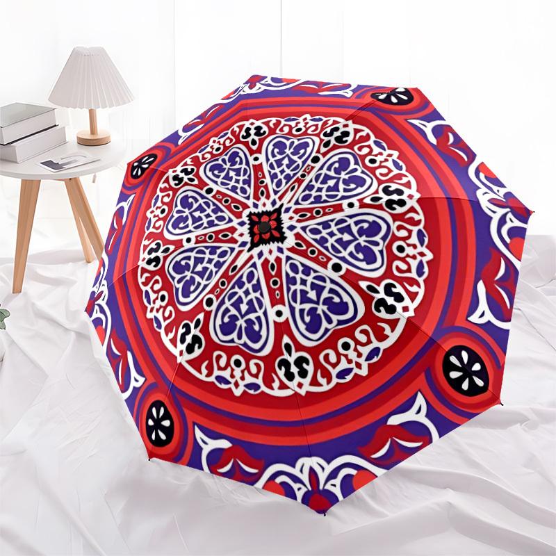 1pc Mandala Pattern Automatic Folding Umbrella - Portable Collapsible Design, 8-Rib Iron Frame, Durable Fabric yy251125075