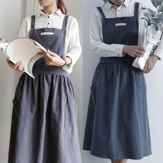 Женщины Мужчины Работа Кухня Цветок Кофейня Сплошной Цвет Мягкий Постиранный Хлопок Фартук Продажа Товаров