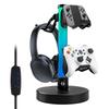 VCOM Игровой стенд Настольное хранение RGB Стенд для наушников Стенд для игровых гарнитур Вмещает 4 контроллера Питание от USB 17 режимов освещения Организация рабочего стола Черный