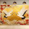 2D Golden Red-crowned Crane Plum Floral Backdrop Oriental Style Photo Background Cloth