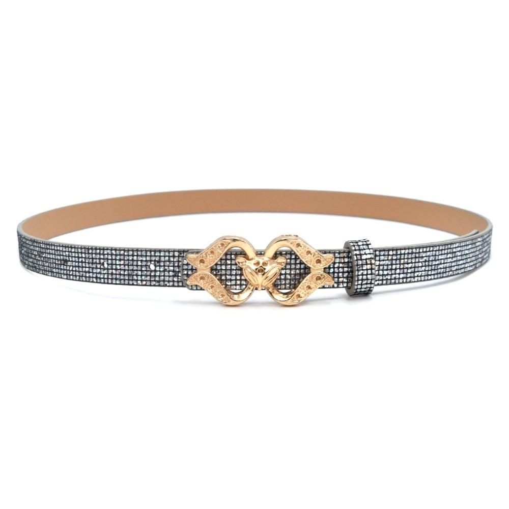 Glitter PU Leather Belt Bling Bling Fox Buckle Belt Vintage Sparkling Rhinestone Belt Women