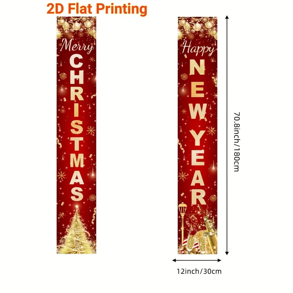 Merry Christmas Porch Sign Tree Champagne 1 Pair 30.48x179.83cm Indoor Outdoor Decor