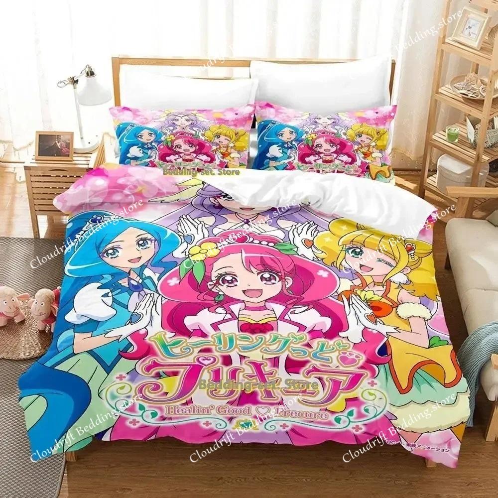 Аниме Новый Pretty Cure Комплект постельного белья Односпальный Полуторный Двуспальный Queen King Размер Комплект постельного белья Взрослый Ребенок Спальня Полиэстер Пододеяльник Комплекты