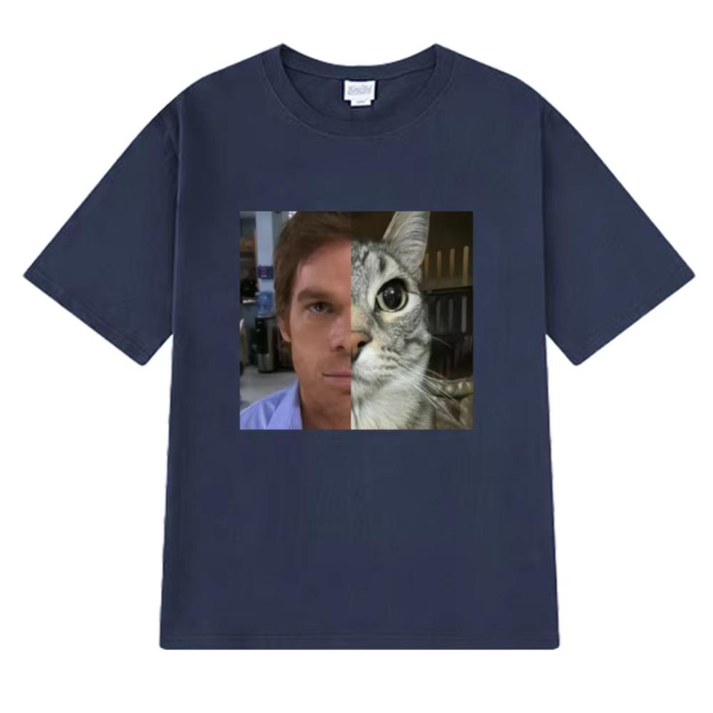 Hot Sale Dexter Morgan Funny Cat Tshirts Men Women Oversized Short Sleeve T Shirt Unisex Black Print Cotton Clothing Streetwear