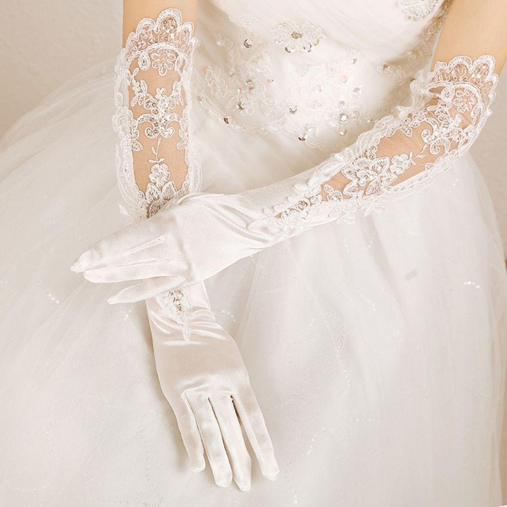 Dancing Wedding Accessories Party Floral Satin Mittens Full Finger Gloves Elbow Length Long Gloves