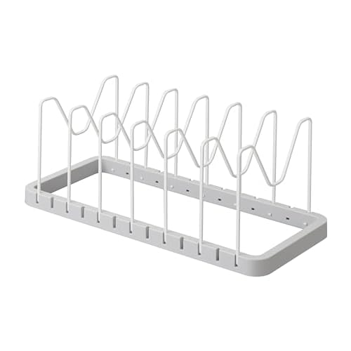 Yamazaki Under-Sink Extendable Pot Lid & Frying Pan Stand, White, Approx. W45-82 X D20 X H17.5cm, Plate, Kitchen Storage with Handle, Product Number: