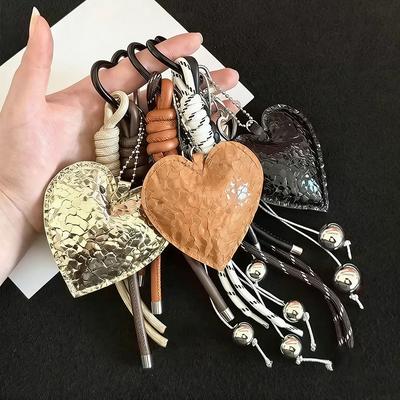 Кожаный плетеный шнур Брелоки для ключей автомобиля Подвеска Защита от потери Милое сердце Брелок-цепочка Плетеный шнур Сердце девушки Ручная работа Брелок-сердечко