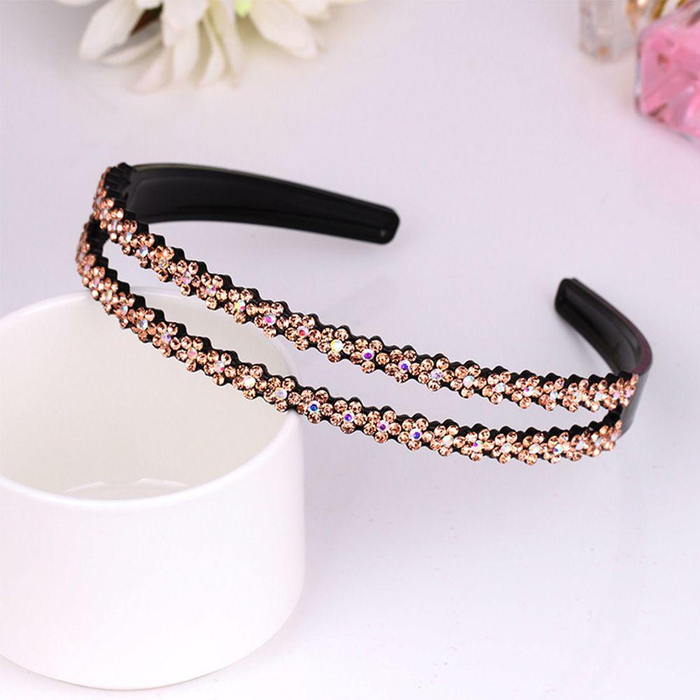 Accessories Full Rhinestone Rhinestone Double Row Anti-slip Headband Head Hoop Headwear Hair Band