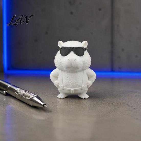 Cool Style Cartoon Figurine 3D Printed Aardvark Figurine, Animal Ornament with Overalls Removable Sunglasses, Desktop Decoration for Adults