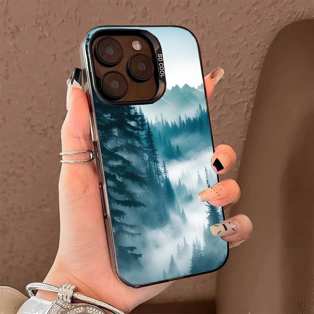 Чехол для телефона "Туманный горный лес" для iPhone 17 17Air 16 15 14 13 12 11 Pro Max Plus Цветной Серебристый