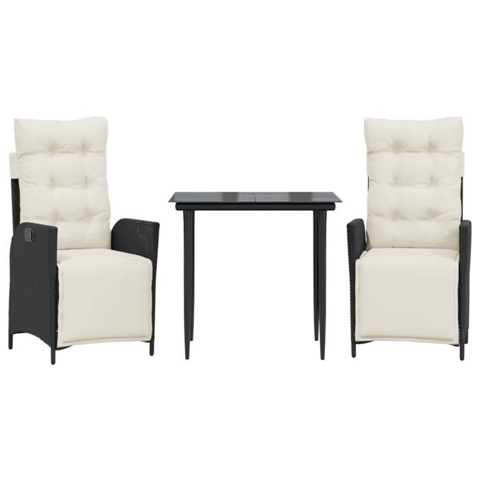 VidaXL Ensemble à Manger de Jardin avec Coussins 3 pcs, Table et Chaises avec Dossier Réglable, Meubles d'Extérieur, 3213378