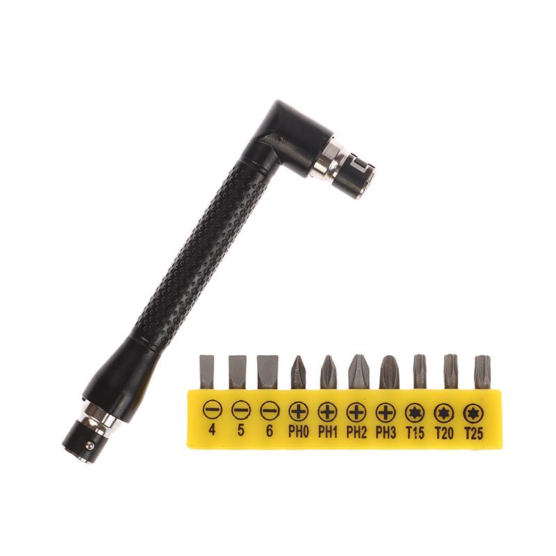 Г-образная 1/4 шестигранная бита для отвертки 90 градусов двойная головка рукоятка черная 6,35 гаечный ключ 10 шт. набор инструментов с битами для отвертки с желтой лентой