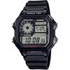 Мужские цифровые часы Casio с мировым временем AE-1200WH-1AV Черные с 10-летним сроком службы батареи, водонепроницаемые, импортная модель