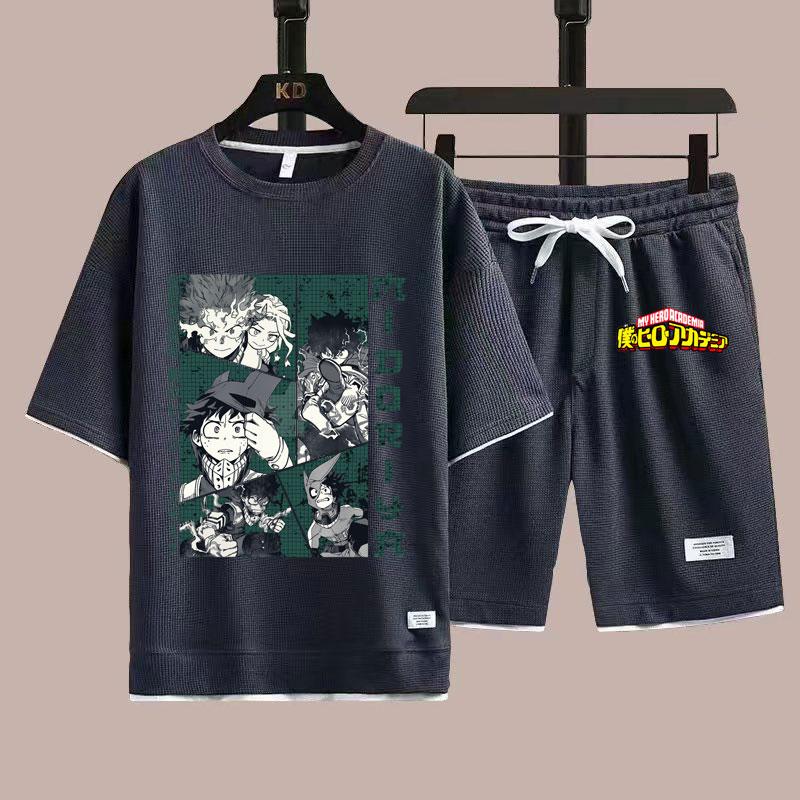 Мой герой Мидория Изуку мужские футболки шорты комплекты летние новые модные мужские футболки топы нижний костюм мультфильм аниме мужской комплект одежды
