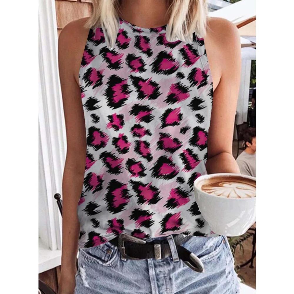 Летние топы с леопардовым принтом и пайетками, 3D-принт, женская мода, уличная одежда, свободный жилет с круглым вырезом, без рукавов, женская майка