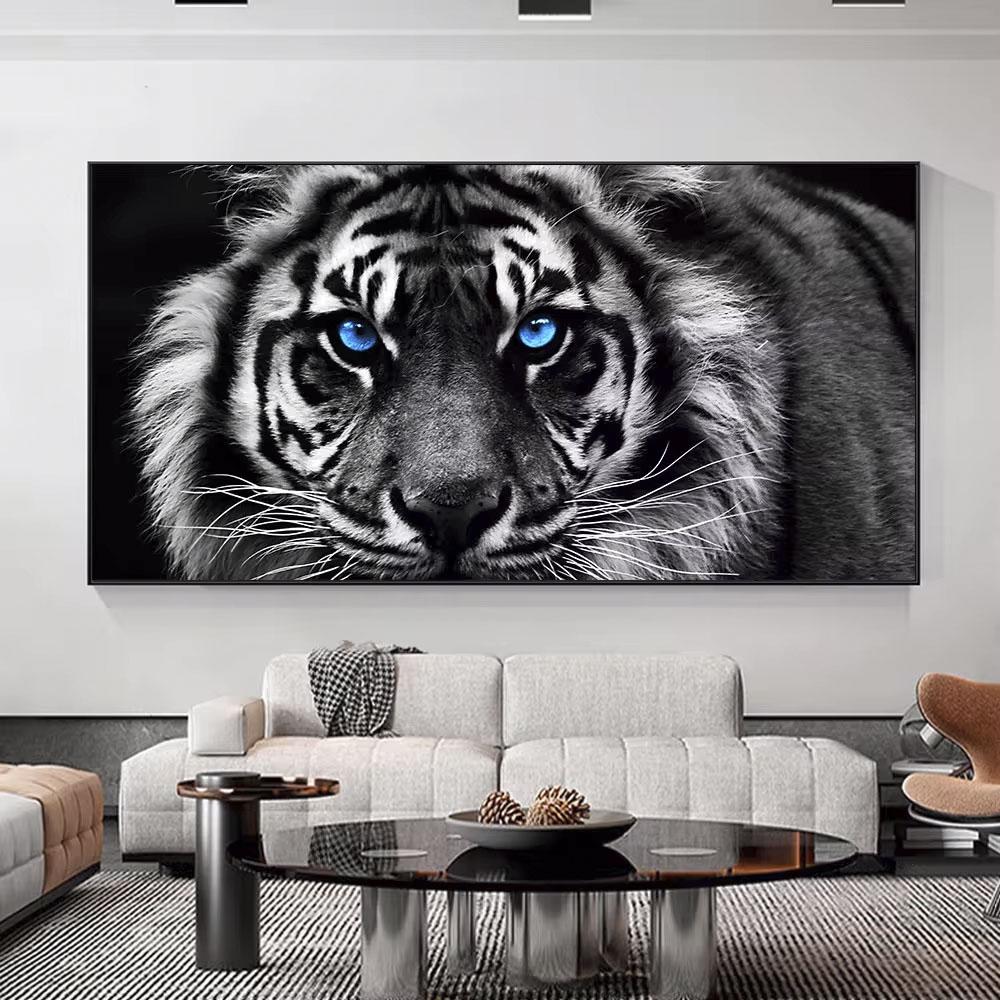 Modern Prints Canvas Art Black and White Tiger Head Painting Wall Art Posters Animal Art Picture Cuadros For Home Decor
