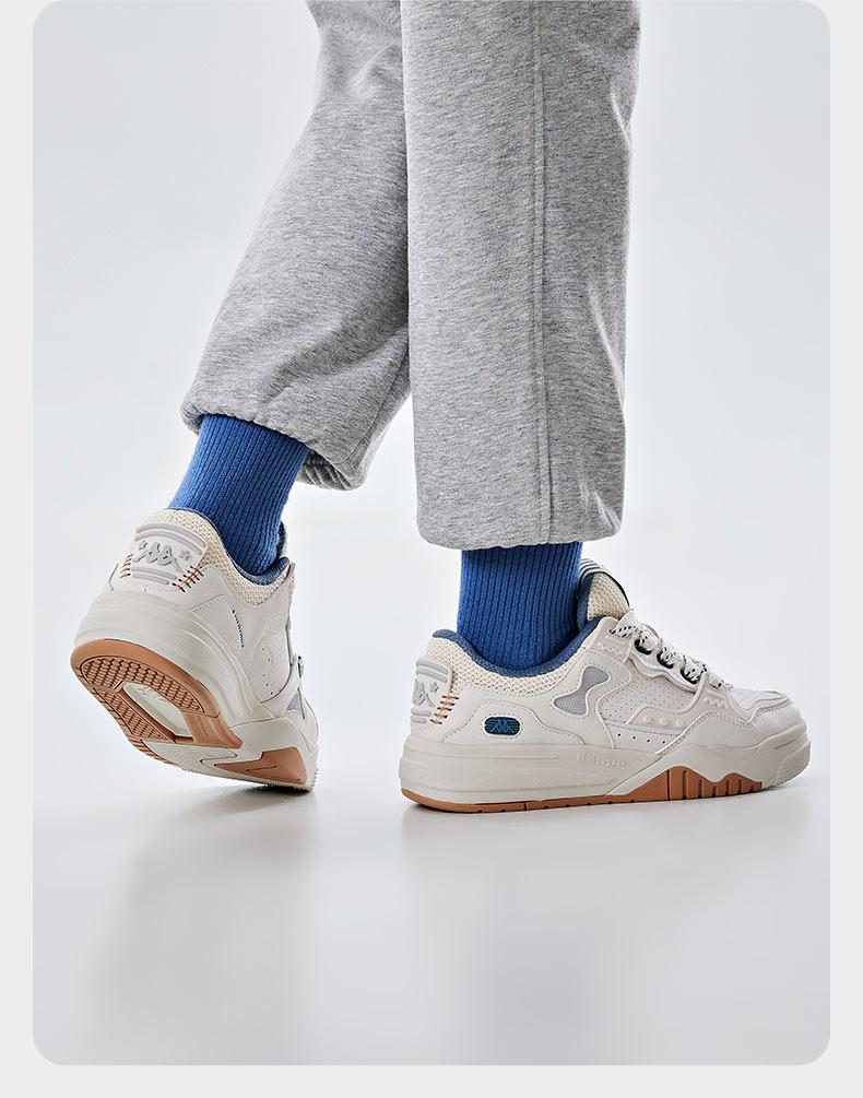 Kappa Fashion Board Shoes New Men's and Women's Color blocked Bread Shoes Leather Surface White Shoes