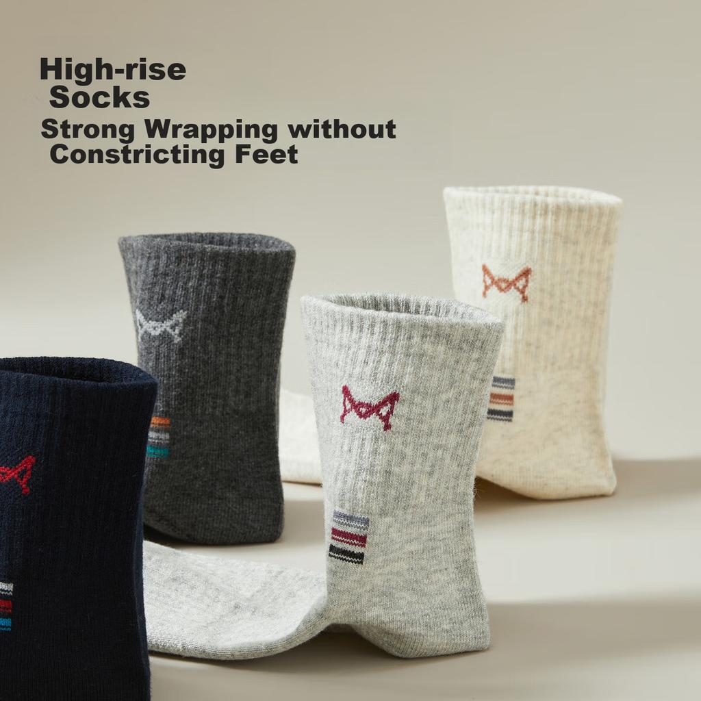 MiiOW Men's Socks, Breathable, Odor-Resistant, Sweat-Absorbing, 100% Pure Cotton Mid-Calf Socks, Sports Casual Basketball Socks