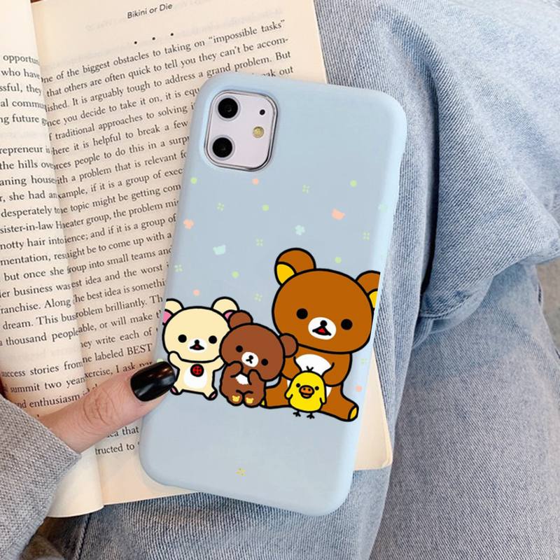 Милый чехол Rilakkuma для iPhone 14 11 12 13 Mini Pro Xs Max 8 7 6 6S Plus X XR, однотонный чехол конфетного цвета