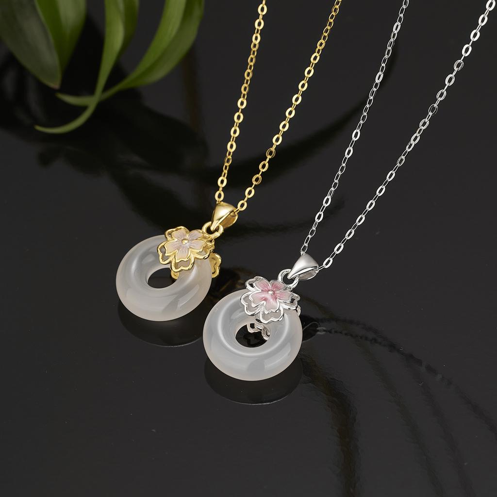 Ожерелье из стерлингового серебра S925 с подвеской в виде пончика с безопасной пряжкой и натуральным белым халцедоном, эмалированная женская мода