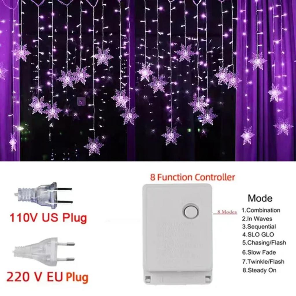 New 3M Christmas Light  Snowflake Curtain Icicle Fairy String Lights Outdoor Garland  Party Garden 2024  Year Decoration
