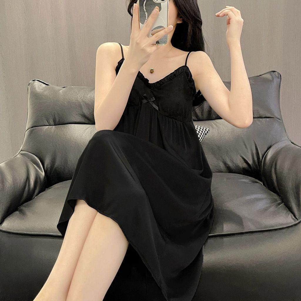 Ice Silk Sleeveless Nightdress With Vneck For Summer Lounge And Sleep Comfort