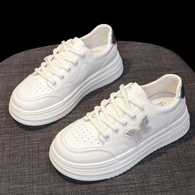 Туфли на толстой подошве, увеличивающие рост, кожаные белые туфли, дышащая летняя женская обувь, весенне-осенняя новая универсальная повседневная спортивная обувь