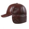 High Quality Genuine Leather Hats Winter First Layer Cowhide Warm Earmuffs Bomber Caps Plus Velvet Thicken Man Bone Caps Dad Hat