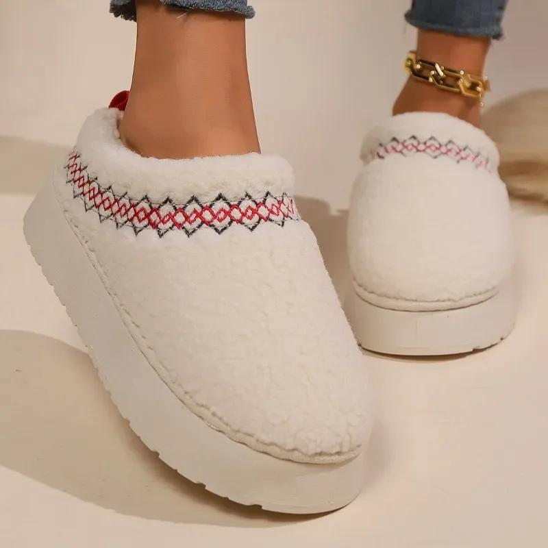 2024 Новые женские ботильоны для дома Простые теплые хлопковые тапочки Универсальные круглые носки Толстая подошва Плюшевые зимние ботинки Botas Mujer