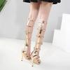 Sexy Peep Toe Narrow Band Hollow Buckle Keen-high Rear Zipp Party Shoes Golden Gladiator Thin High-heeled Sandals