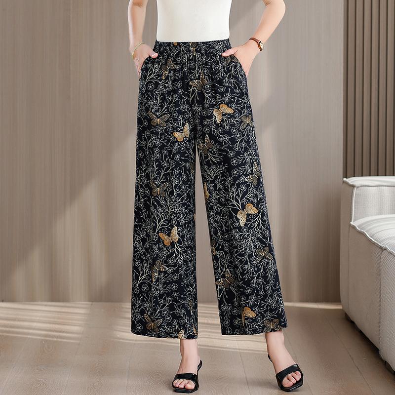 Большие размеры Летние женские брюки Высокая талия Свободная винтажная одежда Эластичный пояс Летние брюки