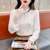 Chic Autumn Blouse Graceful Lace Chiffon Shirt, Stylish and Elegant Long Sleeve Top To Add French Style Charm