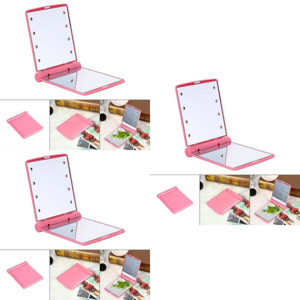 Makeup Portable Mini Cosmetic Folding Compact Pocket Mirror With 8 Lights Led