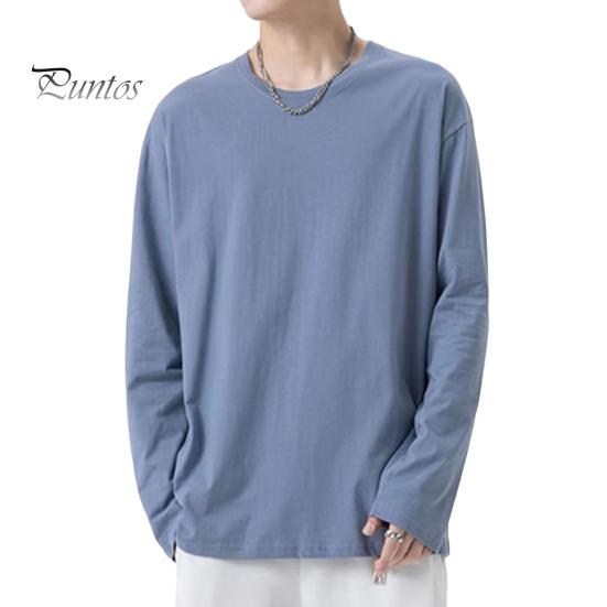 Мужская футболка с круглым вырезом и длинным рукавом, однотонный пуловер, свободный крой, мягкая дышащая футболка для дома, спортзала, уличной одежды