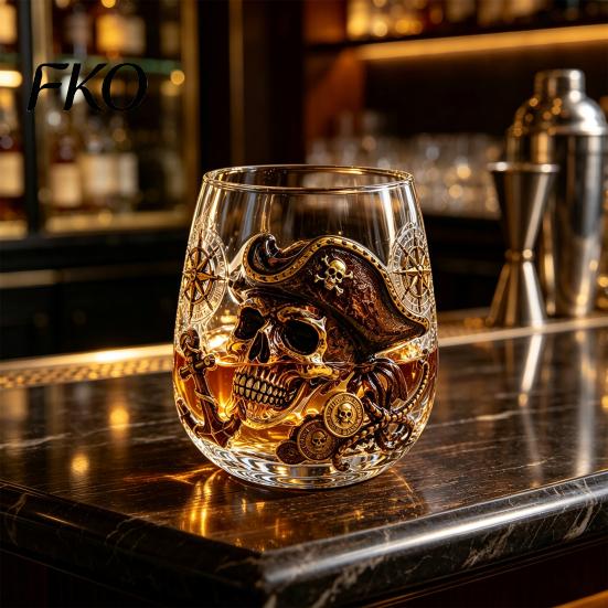 Vintage Pirate Themed Barware Octopus Whiskey Glass, Sea Creature Tentacle Engraved Tumbler, Embossed Nautical Collectible Rum Tequila Cup Rocks Glass