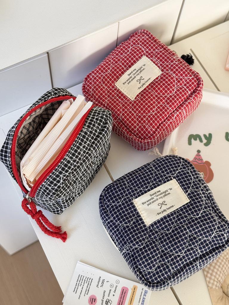 Quilted Heart Plaid Women's Cosmetic Bags Makeup Case Large Capacity Ladies Travel Storage Bag Casual Girls Handbag Clutch Purse