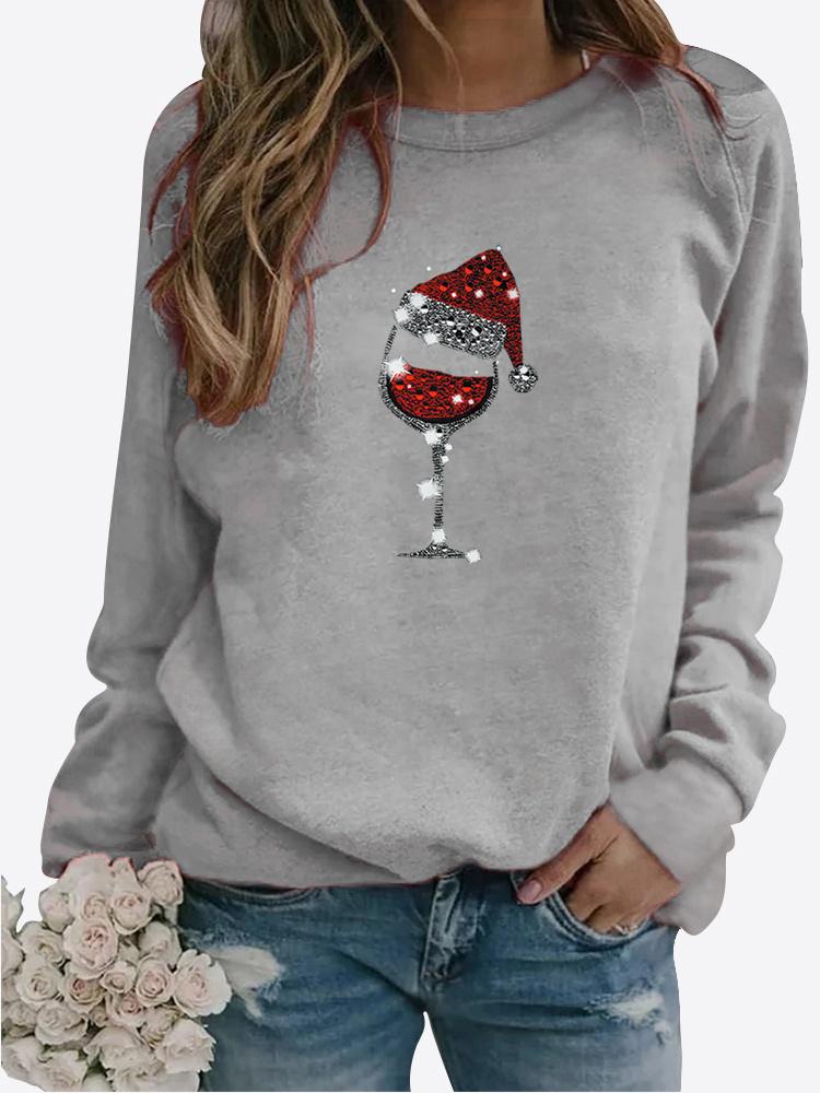 Spring and Autumn Women's Christmas Theme Printed Sweater Thickened Round Neck Long Sleeve Casual Sweatshirt Plus Size Top