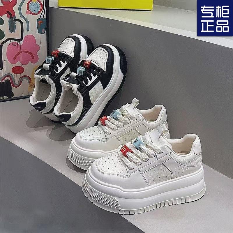 2025 Spring New Versatile College Style Fashion Board Shoes Thin Sports and Leisure Shoes Thick Sole Height Increase White Shoes Women