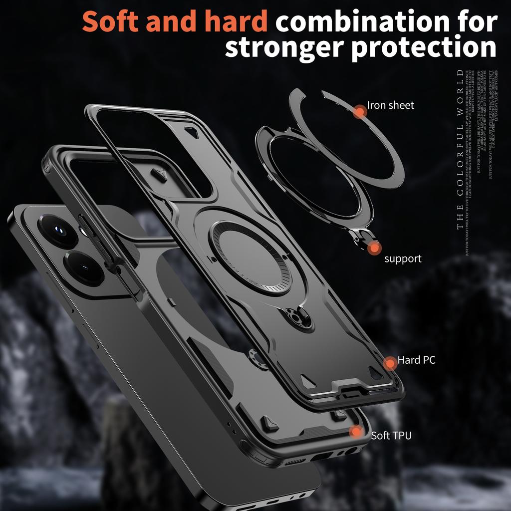 Для Xiaomi Poco C85 4G Redmi 15C 6.9 дюйма Чехол Броня Противоударный Вращающийся на 360° Магнитный Держатель TPU Рамка Пластиковая Крышка для Телефона