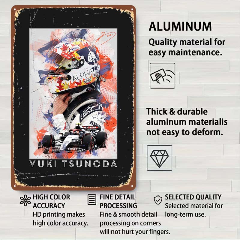 Юки Цунода Постеры Гонщика F1 Гонки Металлические Знаки Декор для Украшения Комнаты Пользовательские Жестяные Таблички для Настенного Художественного Украшения Ретро Дом