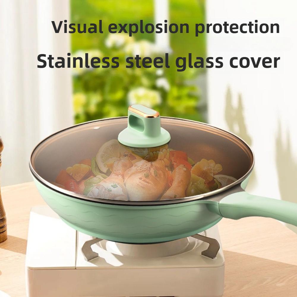 Clay Frying Pan with Lid 32cm Household Kitchen Pan for Quick Stir Fry Simmer Nonstick Pan Wear Resistant Scratch Resistant Woks