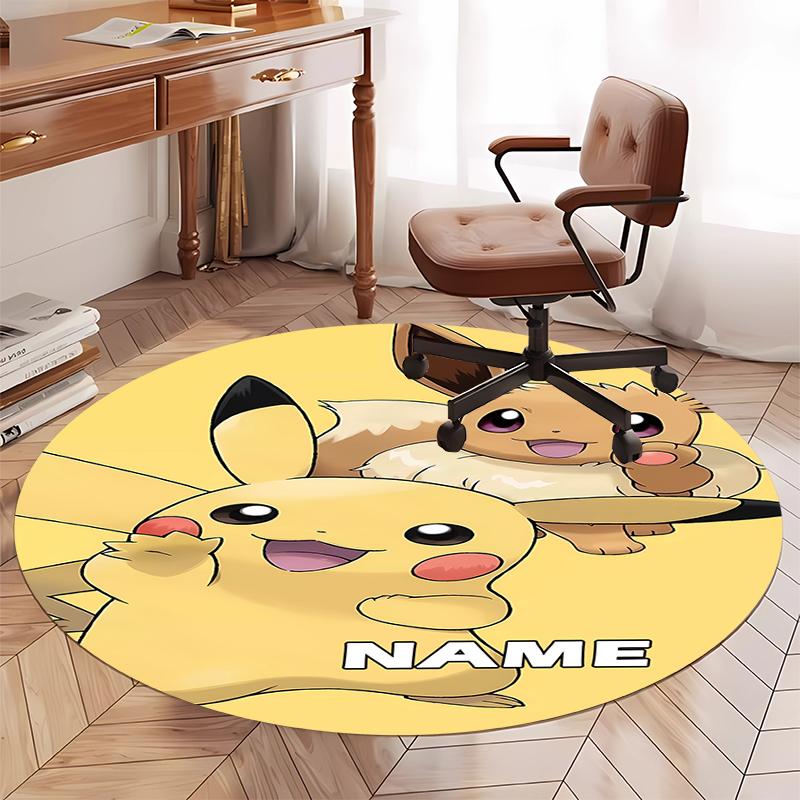 Custom Name Pokémon Printed Round Rug Carpet Chair Rug Area Rug Entryway Doormats,for Office Chair Living Room Bedroom Kitchen Room.