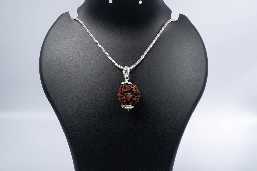 Natural 4 Mukhi Rudraksha 925 Siver Pendant - Nepali Origin | Vedic Bead For Meditation, Energy, Concentration & Clarity | Organic & Lab Certified