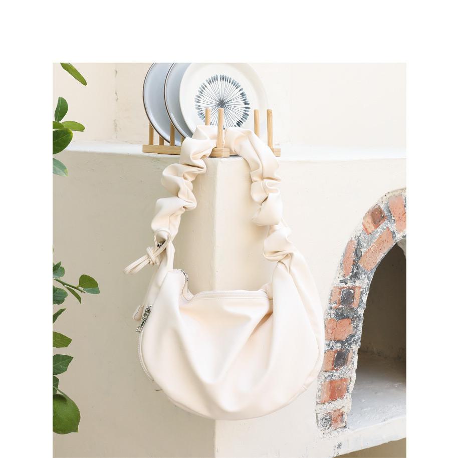 IELGY Korean Version of Casual Soft Leather Dumpling Bag, Fashionable Pleated Shoulder Armpit Bag, Retro Drawstring Messenger Women's Bag