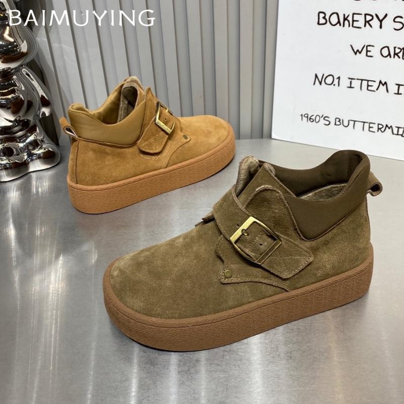 Замшевые балетки женские зимние ботильоны на платформе повседневная обувь дизайнерские короткие плюшевые хлопковые ботинки 2024 тренд зимние прогулочные ботинки женские