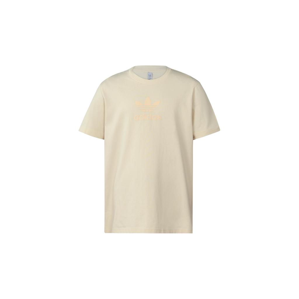 Adidas Originals T Shirts Men's Ecru Crew Neck Moderate Straight Fit HK2786