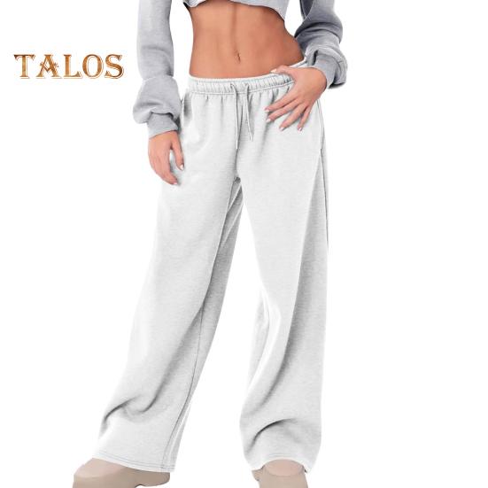 Женские спортивные брюки средней посадки с эластичной резинкой на талии, регулируемые длинные брюки с завязками, однотонные широкие брюки на бархатной подкладке для осени и зимы